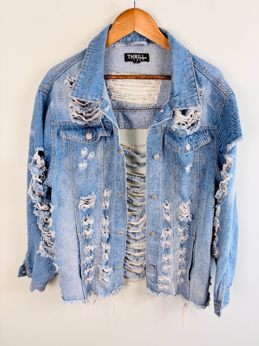 Thrill Distressed Denim Trucker Jacket Size 2X